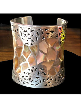 LOIS HILL Tall Sterling Silver Abalone Mosaic Inlay Cuff Bracelet
